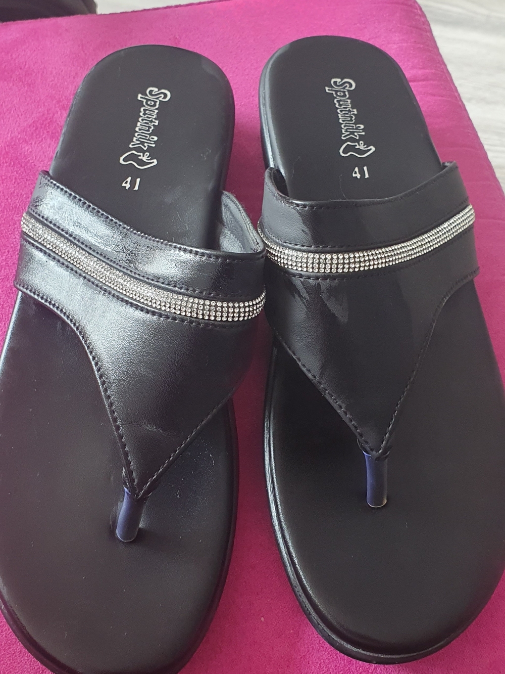 Black Embellished Women's Thong Sandals